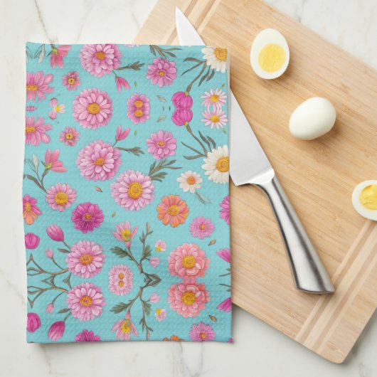 Elegante roze bloemenwitte madeliefjes roze bloeme theedoek (Quarter Fold)