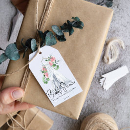 Elegante roze bloemetjes en groen - vrijgezellenfe cadeaulabel