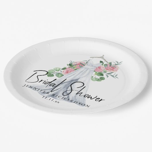 Elegante roze bloemetjes en groen - vrijgezellenfe papieren bordje (Gekanteld)