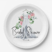 Elegante roze bloemetjes en groen - vrijgezellenfe papieren bordje (Voorkant)