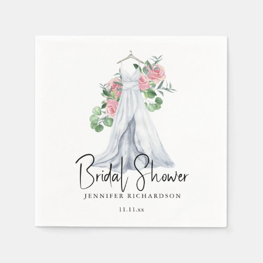 Elegante roze bloemetjes en groen - vrijgezellenfe servet (Voorkant)