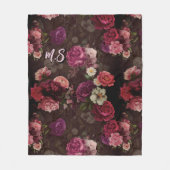 Elegante roze bloemetjes en rozen zwart bloemenkle fleece deken (Voorkant)