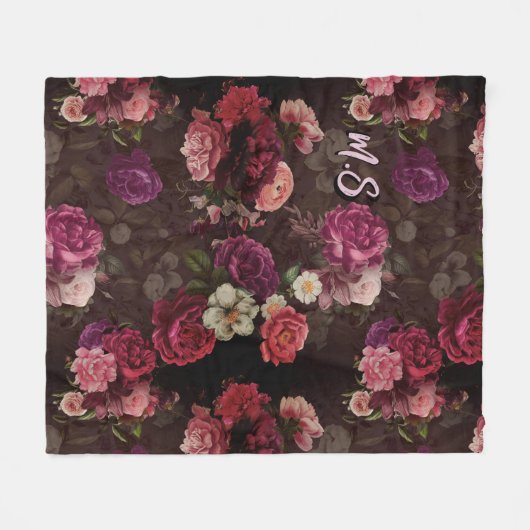 Elegante roze bloemetjes en rozen zwart bloemenkle fleece deken (Voorkant (Horizontaal))