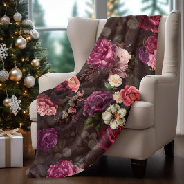 Elegante roze bloemetjes en rozen zwart bloemenkle fleece deken
