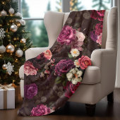 Elegante roze bloemetjes en rozen zwart bloemenkle fleece deken