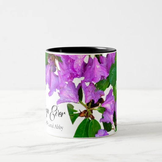 Elegante roze bloemetjes roze azalea's roze bloeme tweekleurige koffiemok (Center)