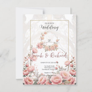 Elegante Roze Bloemetuin Romantische Trouw Briefkaart