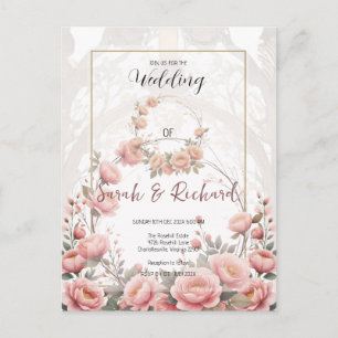 Elegante Roze Bloemetuin Romantische Trouw  Briefkaart