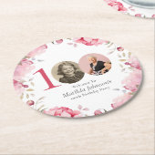 Elegante roze bloemfoto 100ste verjaardagsfeestje ronde kartonnen onderzetter (Gebogen)