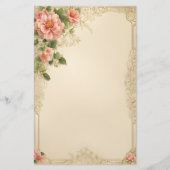 Elegante roze bloemig op ivoren achtergrond briefpapier (Voorkant)