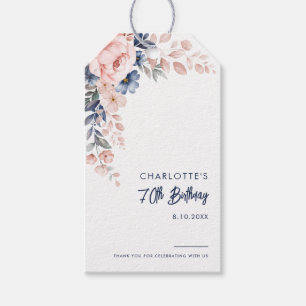 Elegante roze bloemige 70e verjaardag op maat cadeaulabel