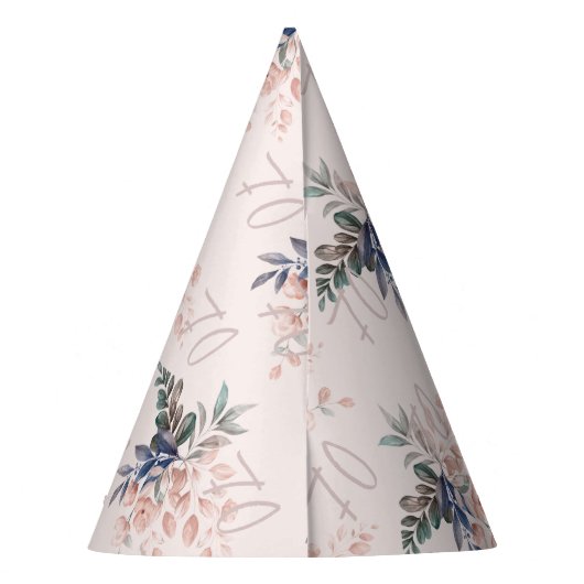 Elegante roze bloemige 70e verjaardag op maat feesthoedjes (Achterkant)