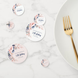 Elegante roze bloemige 70ste verjaardagsfeestje op confetti