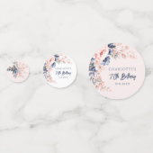 Elegante roze bloemige 70ste verjaardagsfeestje op confetti (Achterkanten)