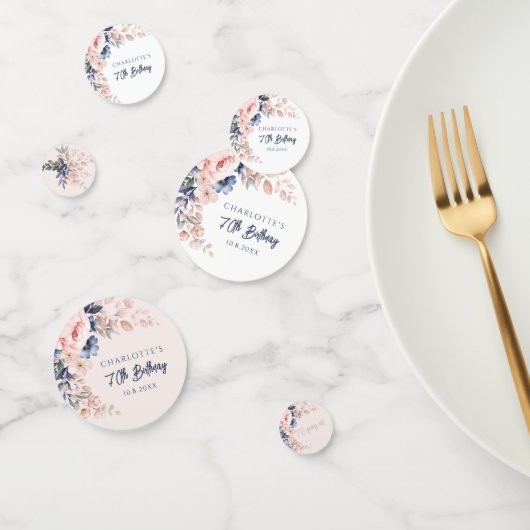 Elegante roze bloemige 70ste verjaardagsfeestje op confetti (Groep)