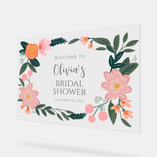 Elegante Roze Bloemige Aangepaste Bruidsfeest Verw Acryl Bord (Hoek)