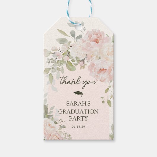 Elegante Roze Bloemige Afstudeer Geschenklabel Cadeaulabel (Voorkant)