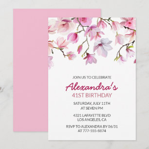 Elegante Roze Bloemige Aquarel 41e verjaardag Kaart