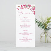 Elegante Roze Bloemige Aquarel Bruiloft Menu (Staand voorkant)