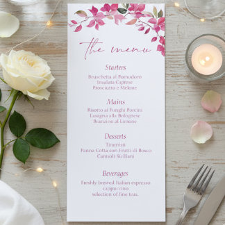 Elegante Roze Bloemige Aquarel Bruiloft Menu