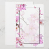 Elegante roze bloemige aquarel kersenbloesem briefpapier (Voorkant / Achterkant)