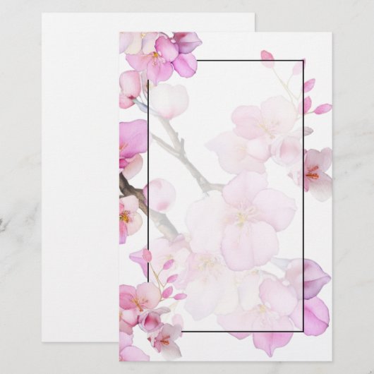 Elegante roze bloemige aquarel kersenbloesem briefpapier (Voorkant / Achterkant)