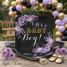 Elegante Roze Bloemige Baby Jongens Showerfeest Vi