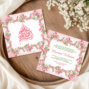 Elegante Roze Bloemige Baby Meisje Aqiqah Kaart