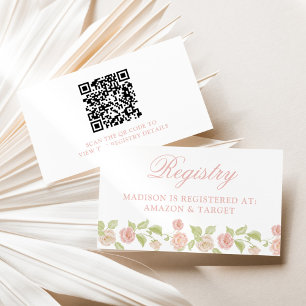 Elegante Roze Bloemige Baby Shower Cadeau Registra Informatiekaartje