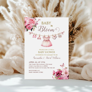 Elegante Roze Bloemige Baby Shower Kaart