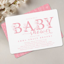 Elegante Roze Bloemige Baby Shower Typografie