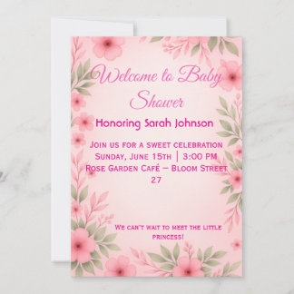 Elegante Roze Bloemige Baby Shower Uitnodiging