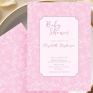 Elegante Roze Bloemige Baby Shower Uitnodiging
