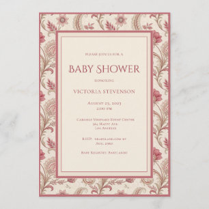 Elegante Roze Bloemige Baby Shower Uitnodiging