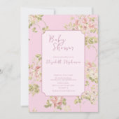 Elegante roze bloemige babyshower uitnodiging (Voorkant)