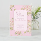 Elegante roze bloemige babyshower uitnodiging (Staand voorkant)
