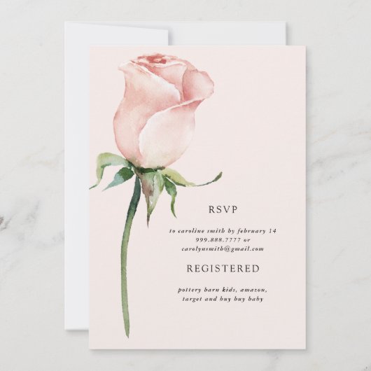 Elegante roze bloemige babyshower uitnodiging (Achterkant)