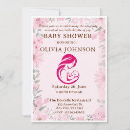 Elegante roze bloemige babyshower uitnodigingskaar kaart