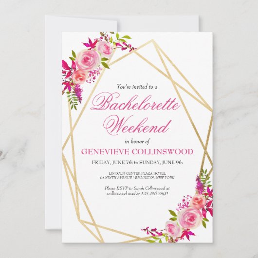 Elegante Roze Bloemige Bachelorette-weekend Itiner Kaart (Voorkant)