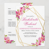Elegante Roze Bloemige Bachelorette-weekend Itiner Kaart (Voorkant / Achterkant)