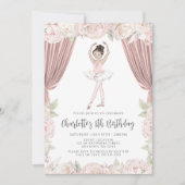 Elegante roze bloemige ballerina bruin haar verjaa kaart (Voorkant)