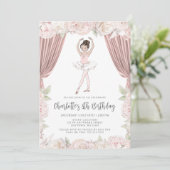 Elegante roze bloemige ballerina bruin haar verjaa kaart (Staand voorkant)