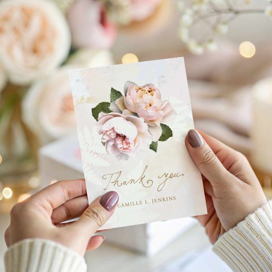 Elegante Roze Bloemige Bedankkaart