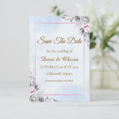 Elegante Roze Bloemige Bewaar de Datum Kaart (Staand voorkant)