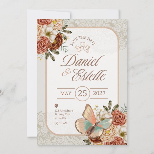 Elegante Roze Bloemige Bewaar de Datum Kaart (Voorkant)