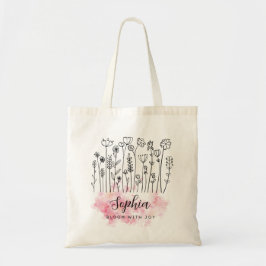 Elegante Roze Bloemige "Bloei met Vreugde" Aquarel Tote Bag