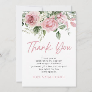 Elegante Roze Bloemige Bloemen Groene Bladeren Doo Bedankkaart
