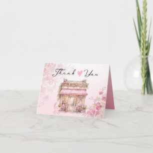 Elegante Roze Bloemige Boetiek Vintage Cafe Bedankkaart