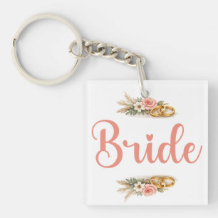Elegante Roze Bloemige Boho Bruid Verloofde Cadeau Sleutelhanger