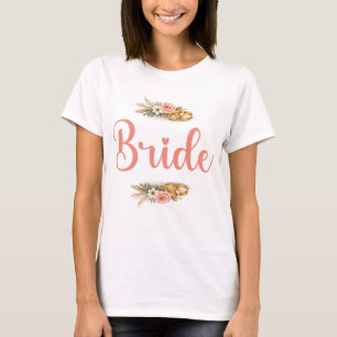Elegante Roze Bloemige Boho Bruid Verloofde Cadeau T-shirt